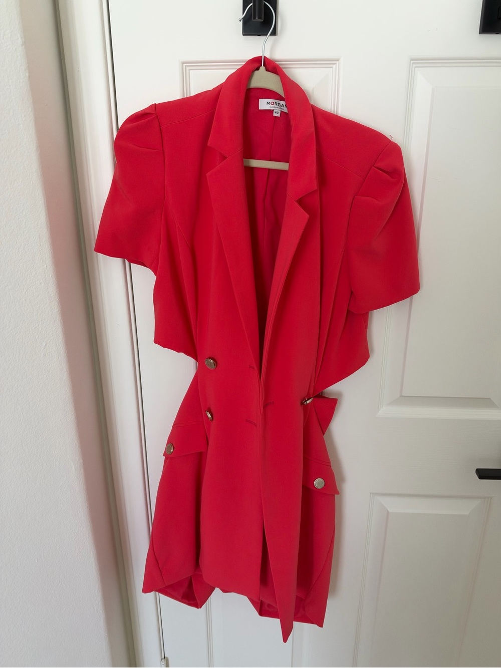 Morgan de Toi Bold Red Short-Sleeve Double-Breasted Romper with shorts